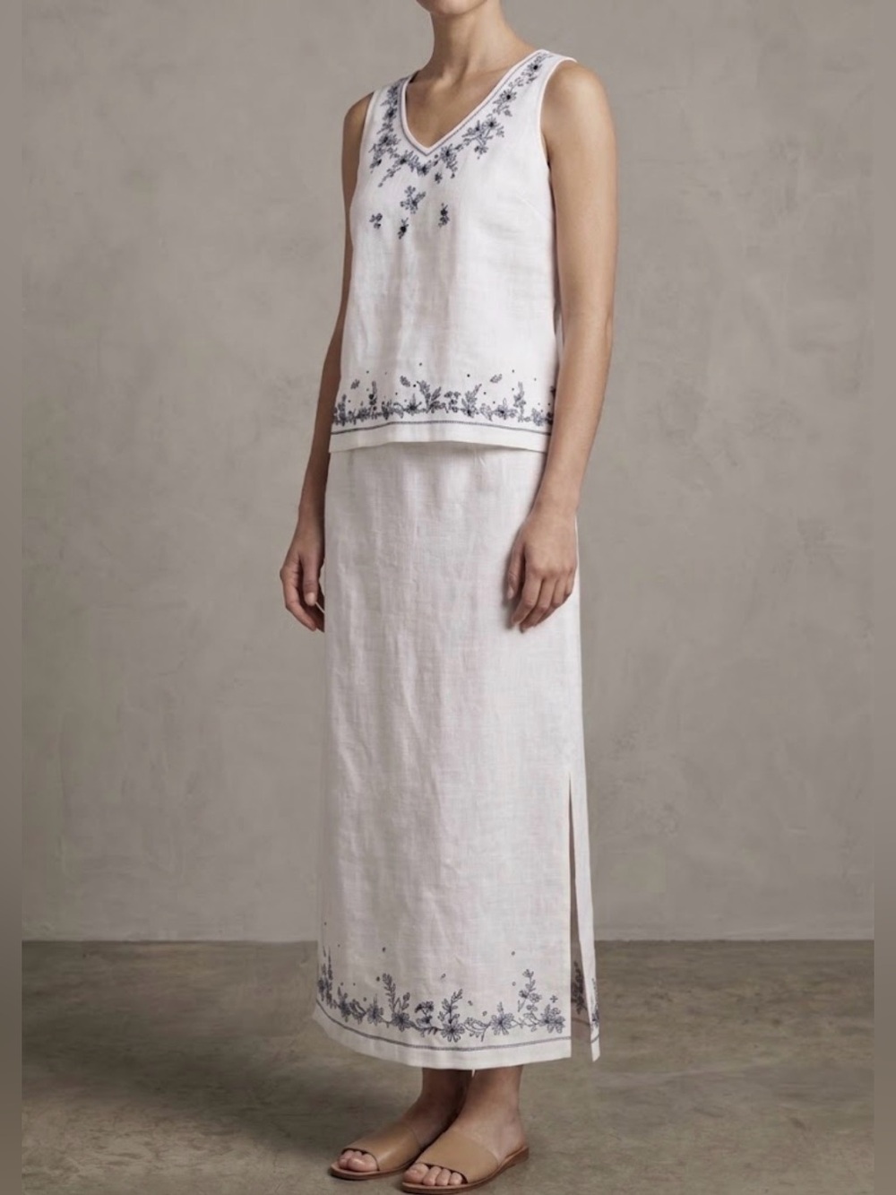 VTG Norton McNaughton Embroidered Linen Skirt Set White Size S Cottagecore Y2K